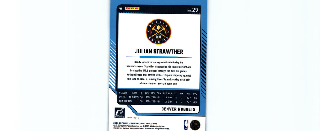 Julian Strawther 2024 PURPLE SHOCK Donruss Optic #29, Nuggets