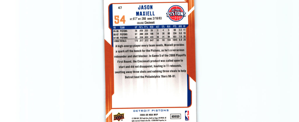 Jason Maxiell 2008 Upper Deck #47, Pistons