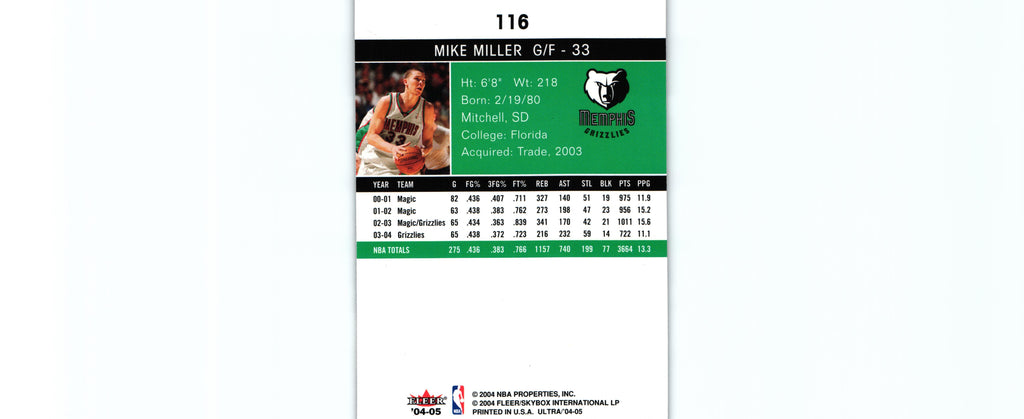 Mike Miller 2004 Fleer Ultra #116, Grizzleys