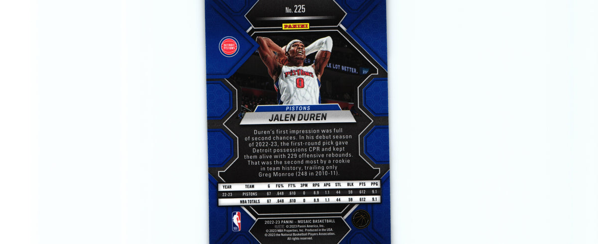 Jalen Duren 2022 Mosaic #225 RC, Pistons