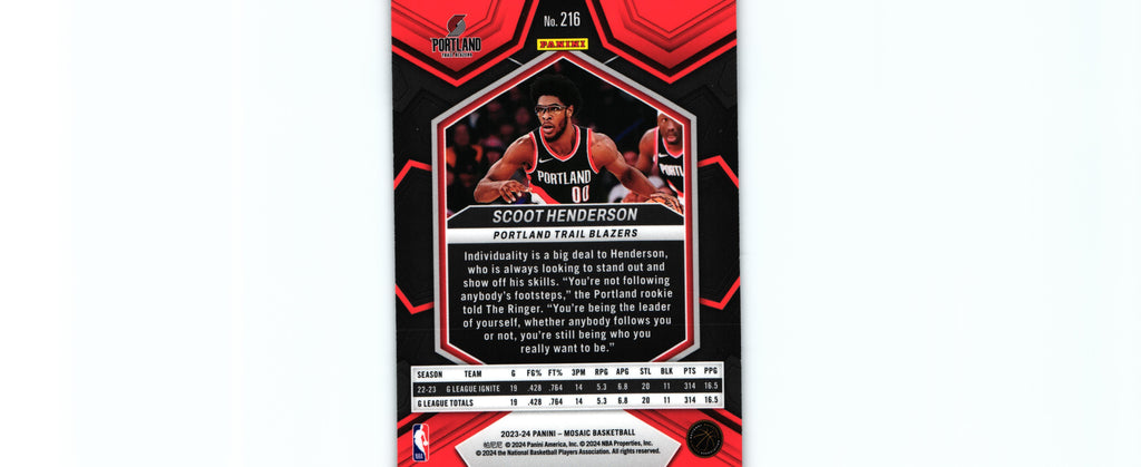 Scoot Henderson 2023 Mosaic #216 RC, Trail Blazers