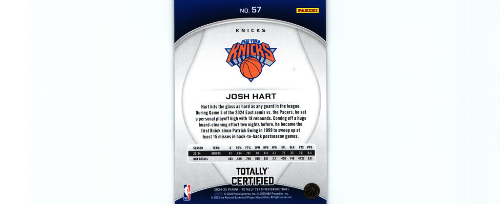 Josh Hart 2024 Totally Certified #57, Knicks