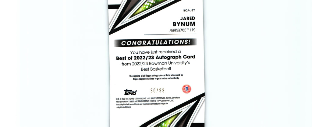 Jared Bynum 2023 GREEN Topps BOA-JBY /99, Providence