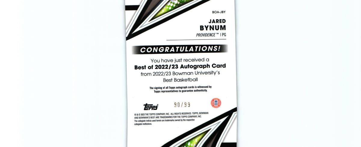 Jared Bynum 2023 GREEN Topps BOA-JBY /99, Providence