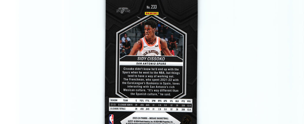Sidy Cissoko 2023 Mosaic #233 RC, Spurs