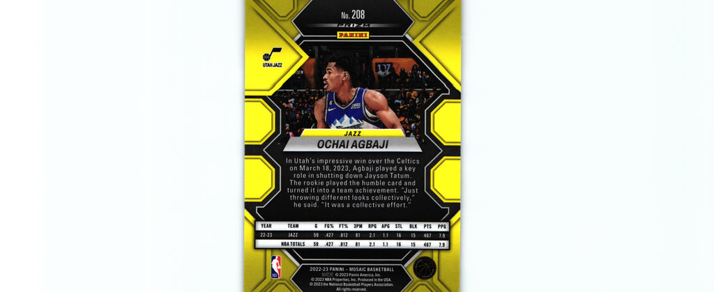 Ochai Agbaji 2022 REACTIVE YELLOW Mosaic #208 RC, Utah Jazz