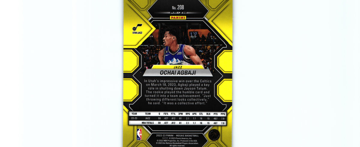 Ochai Agbaji 2022 REACTIVE YELLOW Mosaic #208 RC, Utah Jazz