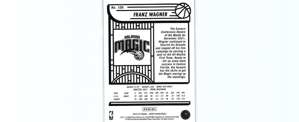 Franz Wagner 2022 Hoops #106, Orlando Magic