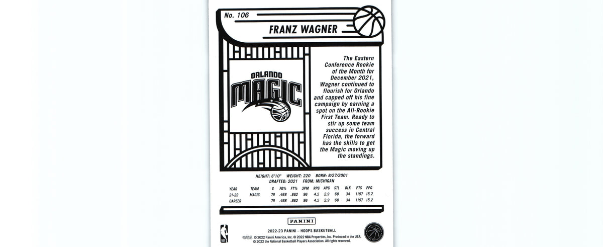 Franz Wagner 2022 Hoops #106, Orlando Magic