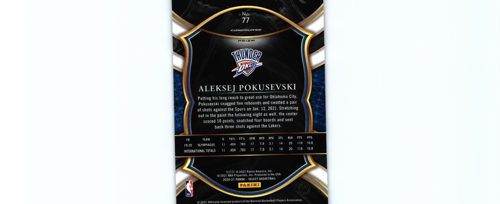 Aleksej Pokusevski 2020 RED WHITE ORANGE SHIMMER Select #77 RC, Thunder