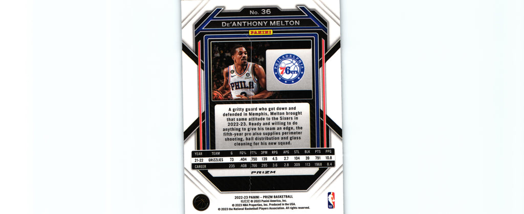 De'Anthony Melton 2022 SILVER Prizm #36, 76ers