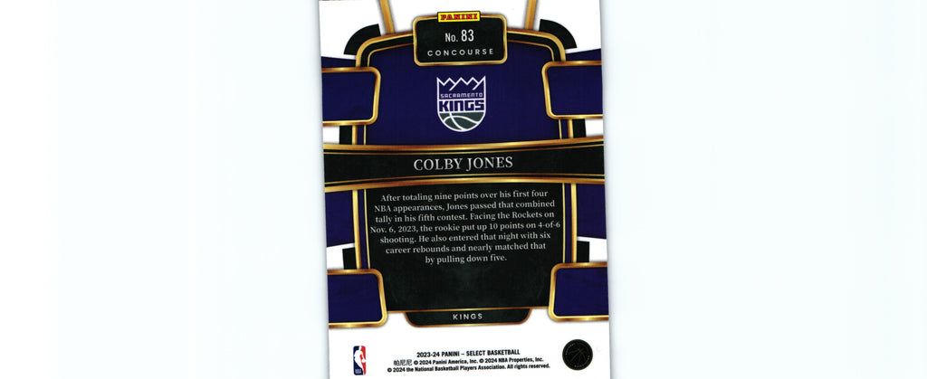 Colby Jones 2023 BLUE Select #83 RC, Kings