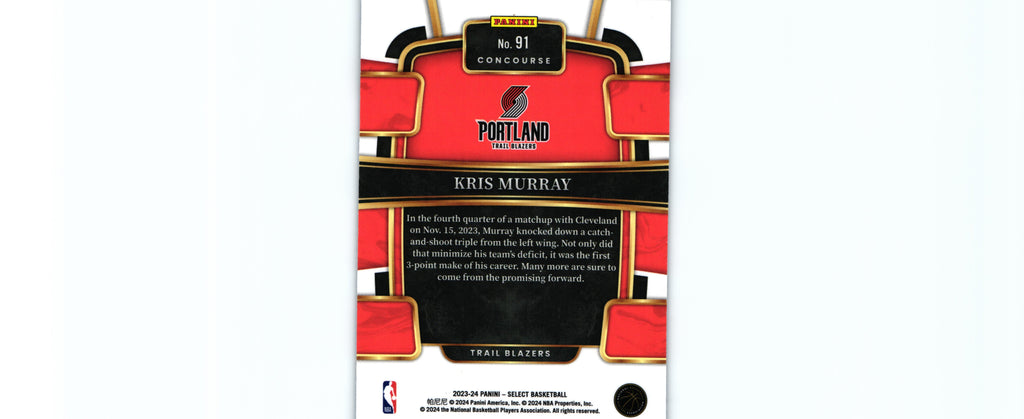 Kris Murray 2023 BLUE Select #91 RC, Trail Blazers