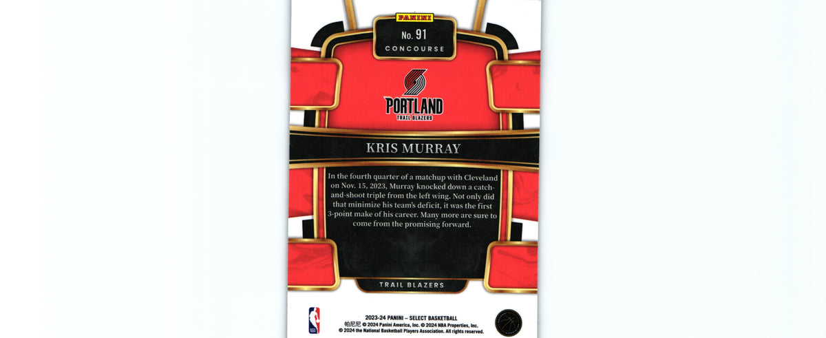 Kris Murray 2023 BLUE Select #91 RC, Trail Blazers