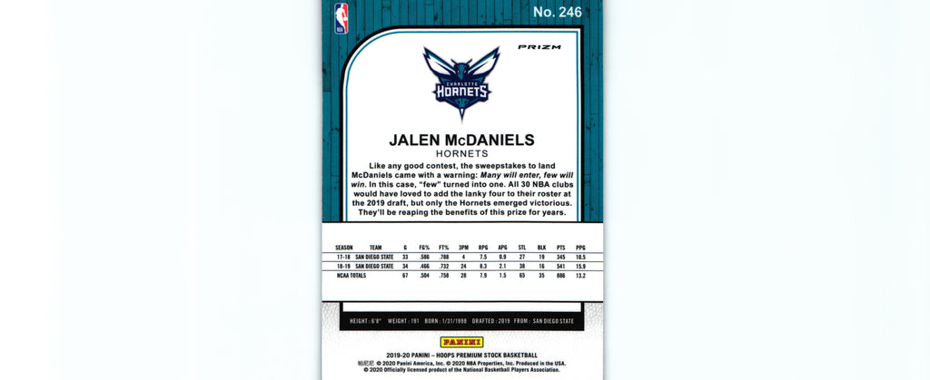 Jalen McDaniel 2019 SILVER LASER Hoops #246 RC, Hornets