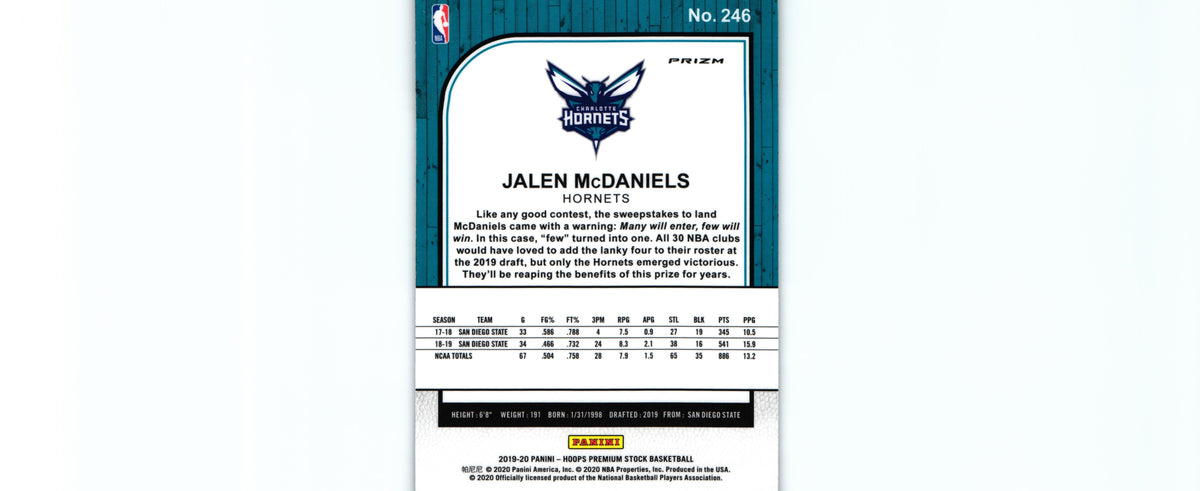 Jalen McDaniel 2019 SILVER LASER Hoops #246 RC, Hornets