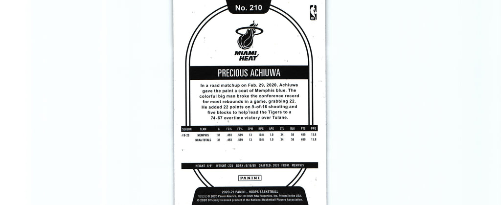 Precious Achiuwa 2020 HYPER BLUE Hoops #210 RC, Miami Heat