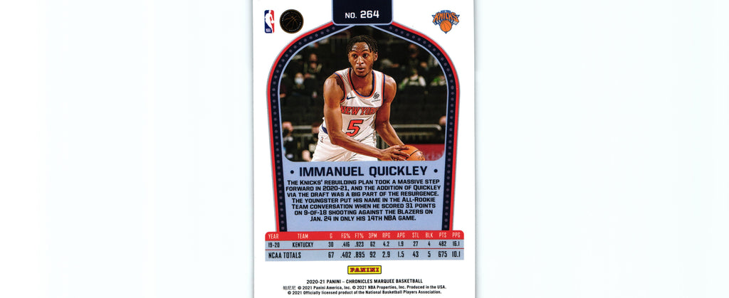 Immanuel Quickley 2020 Chronicles #264 RC, Knicks