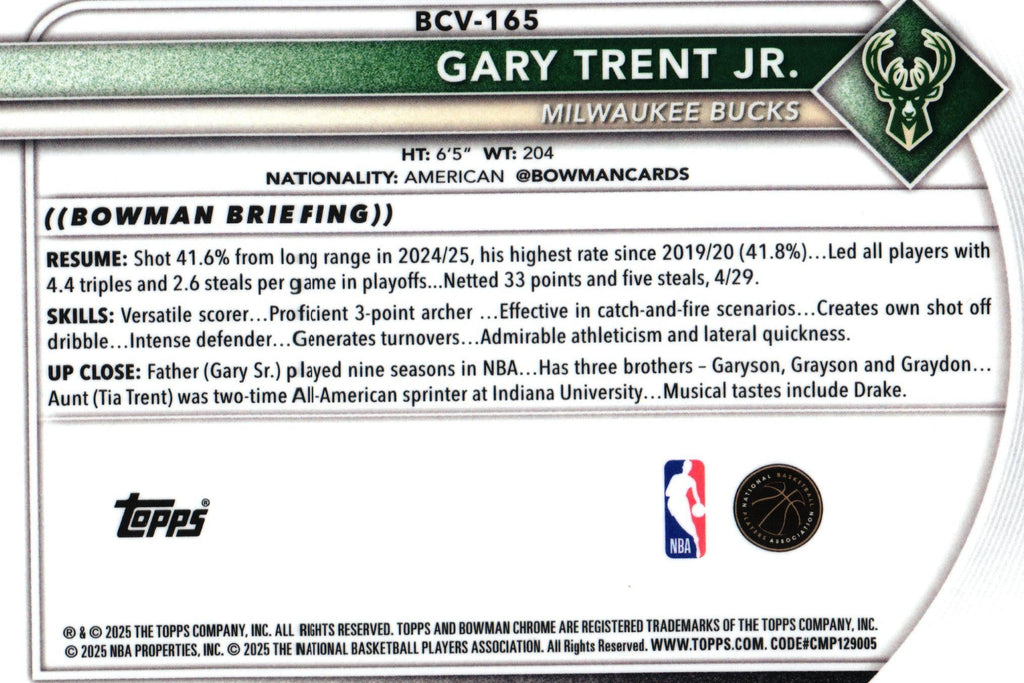 Gary Trent 2025 MOJO Bowman BCV-165, Bucks