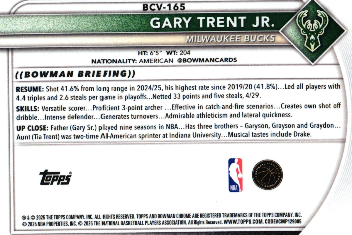 Gary Trent 2025 MOJO Bowman BCV-165, Bucks