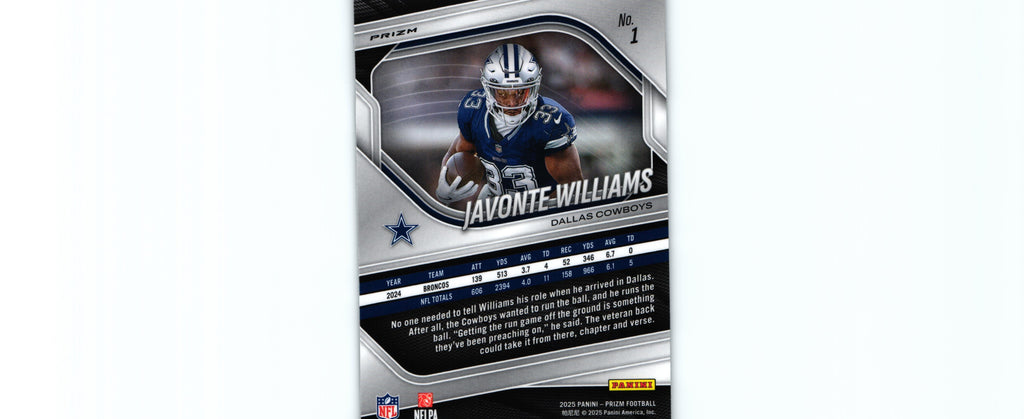 Javonte Williams 2025 SILVER Prizm #1