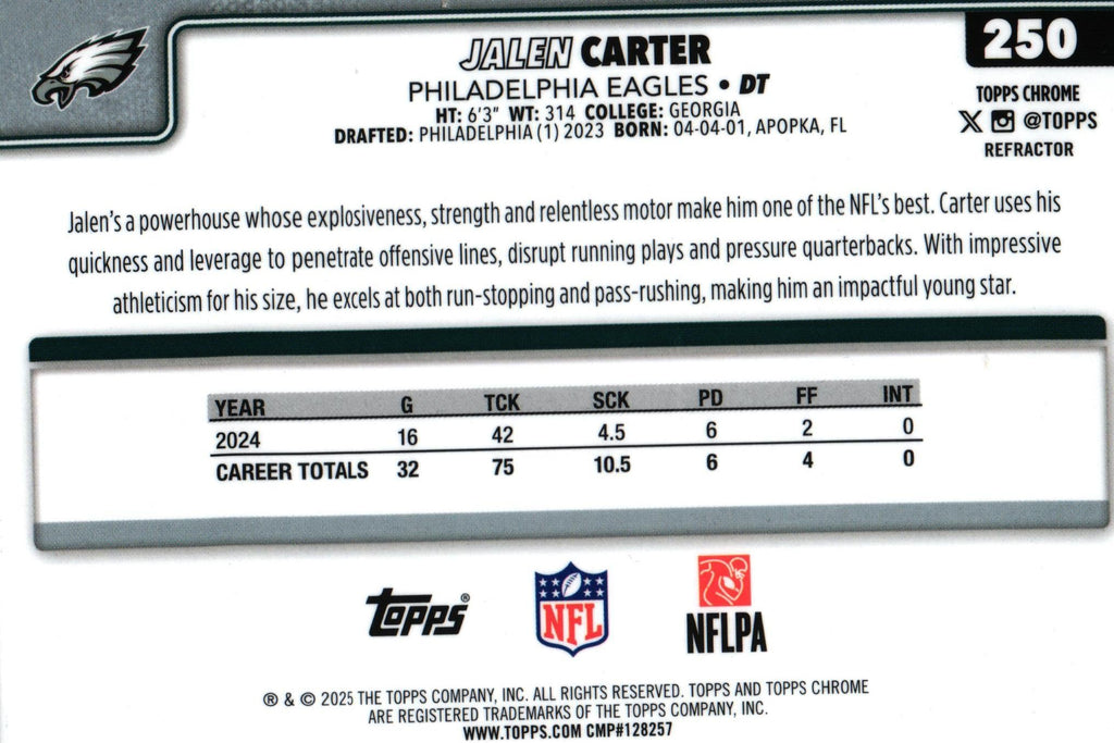 Jalen Carter 2025 REFRACTOR Topps #250