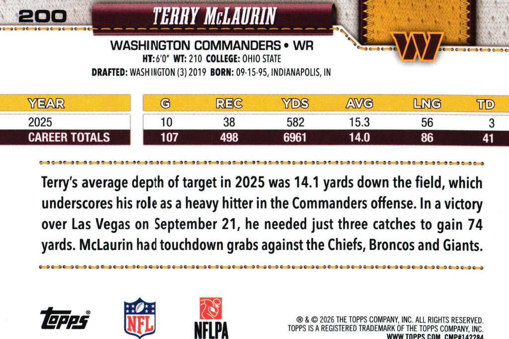 Terry McLaurin 2026 DIAMOND FOIL Topps #200