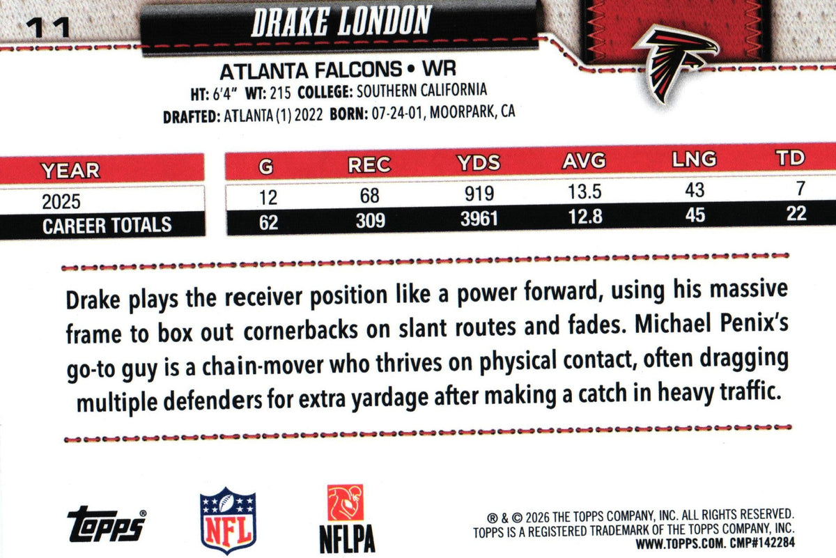 Drake London 2026 LEATHER Topps #11