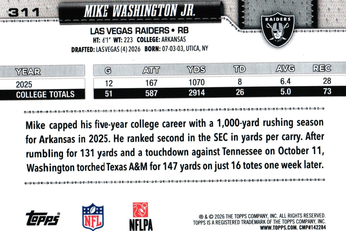 Mike Washington 2026 LEATHER Topps #311 RC