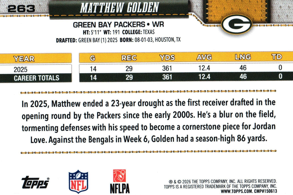 Matthew Golden 2026 Topps #263