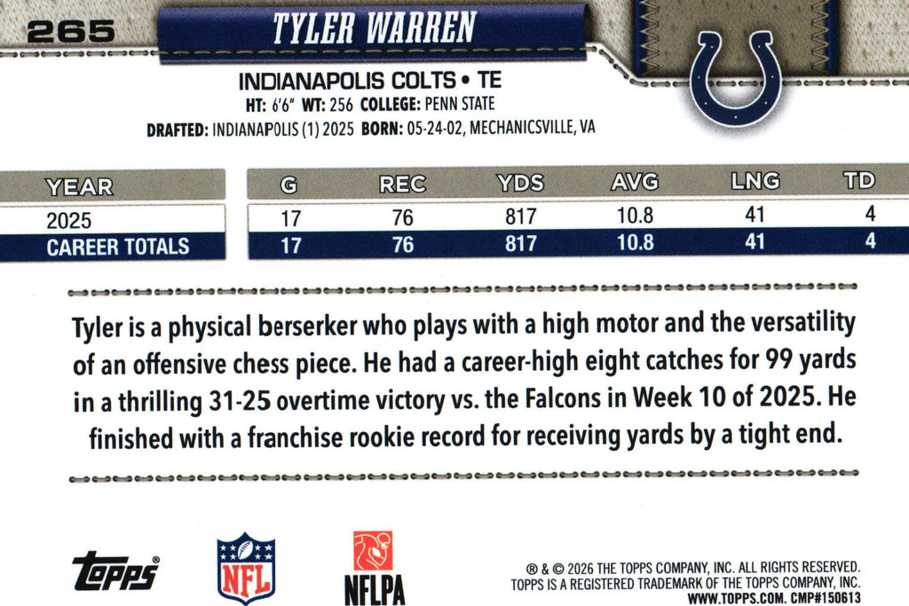 Tyler Warren 2026 Topps #265