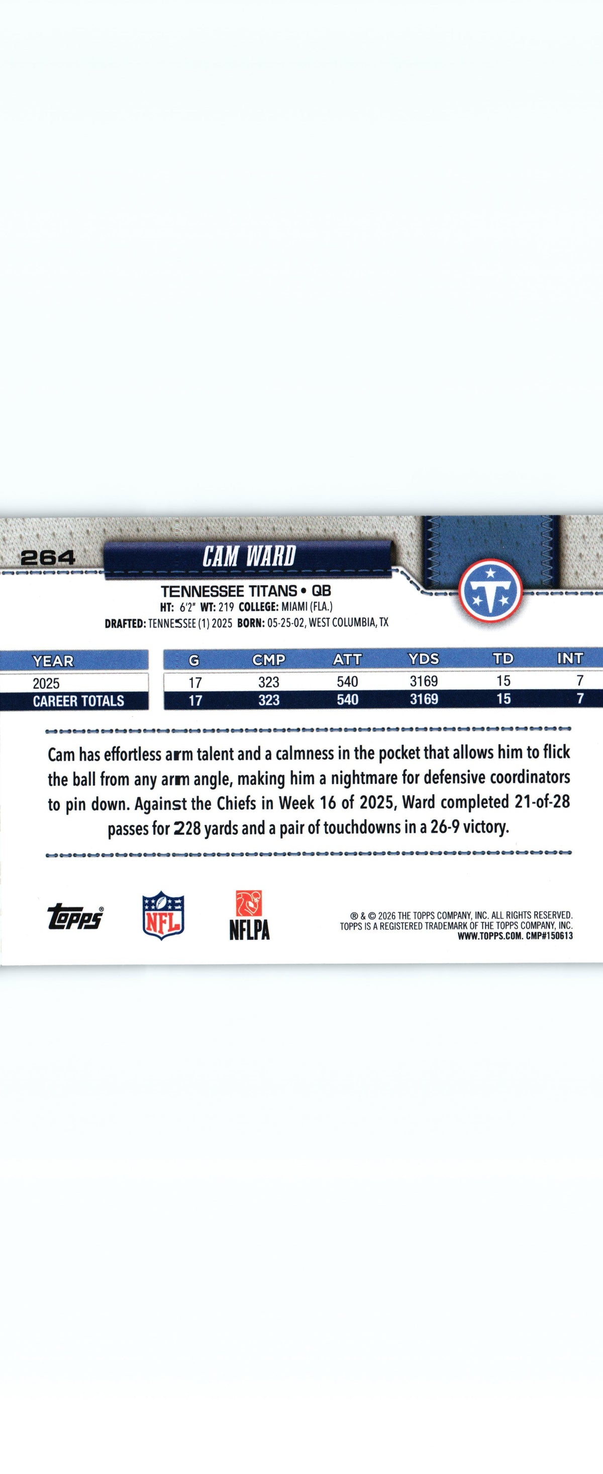 Cam Ward 2026 Topps #264