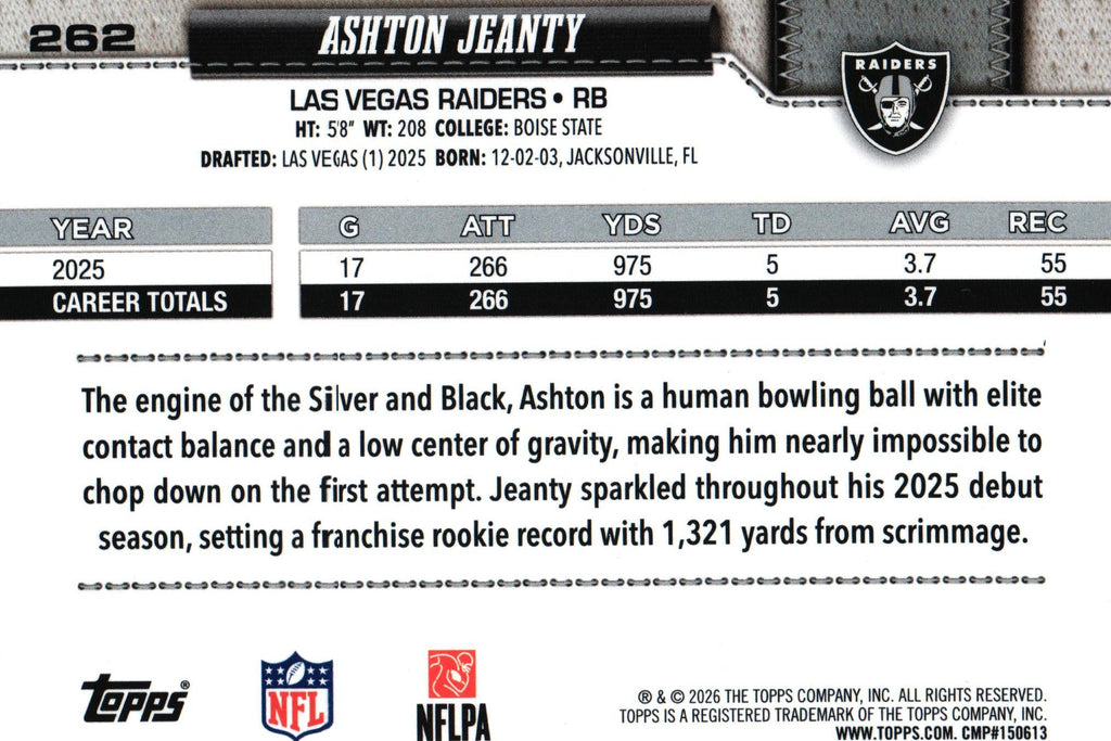 Ashton Jeanty 2026 Topps #262