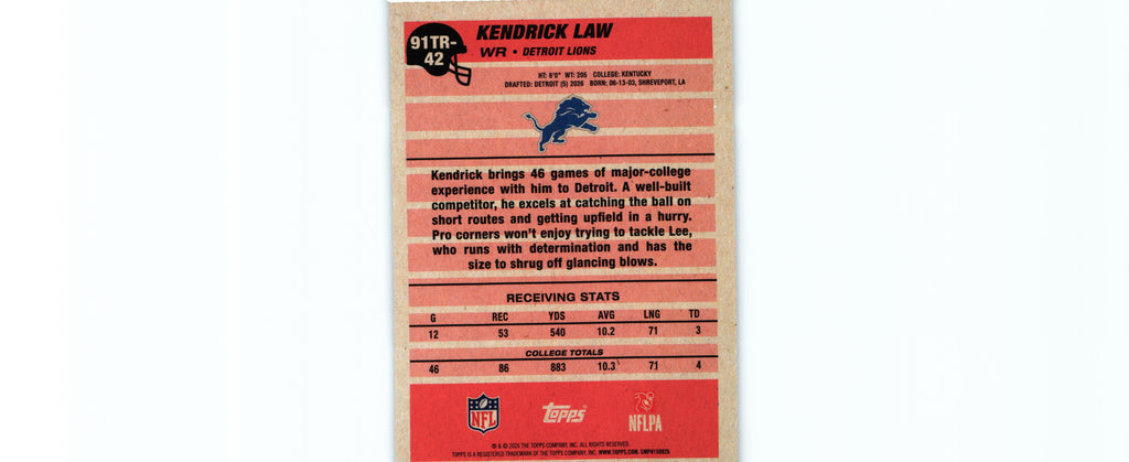 Kendrick Law 2026 Topps #91TR-42 RC