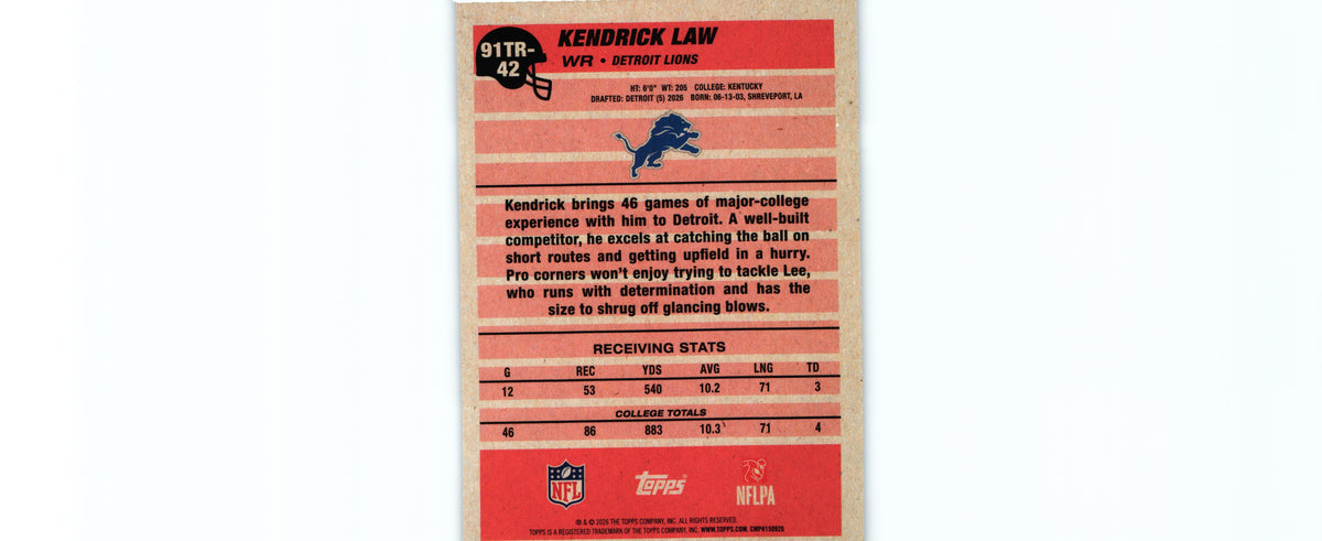 Kendrick Law 2026 Topps #91TR-42 RC