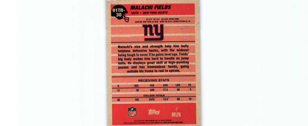 Malachi Fields 2026 Topps #91TR-30 RC
