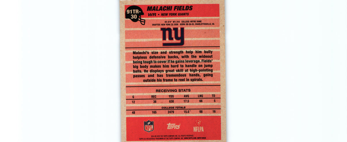 Malachi Fields 2026 Topps #91TR-30 RC