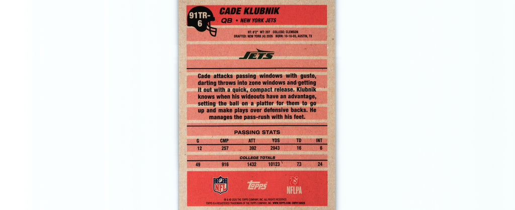 Cade Klubnik 2026 CRACKLE FOIL Topps #91TR-6 RC