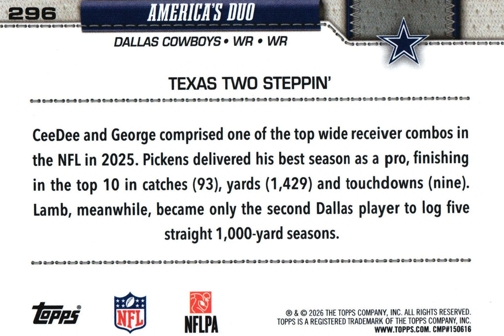 Dallas Cowboys "Combo Card" 2026 Topps #296