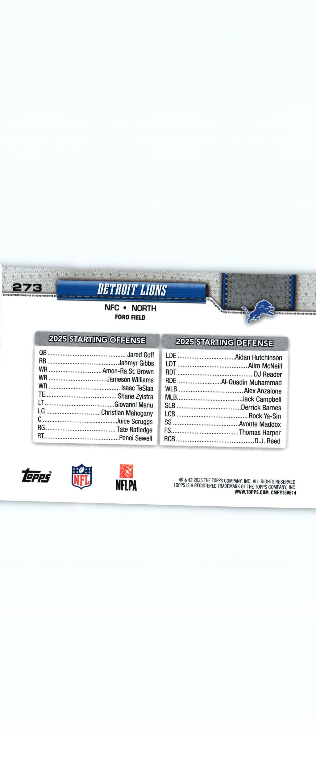 Detroit Lions "Team Card" 2026 Topps #273