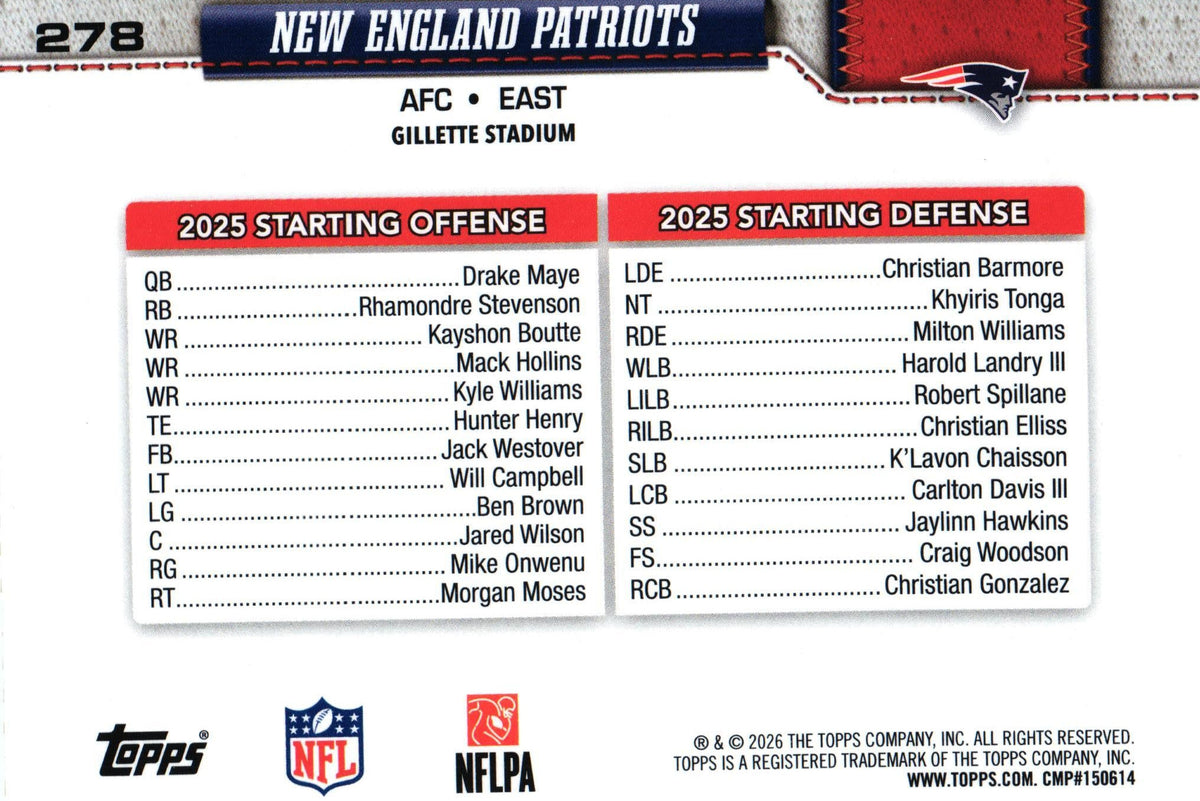 New England Patriots "Team Card" 2026 Topps #278