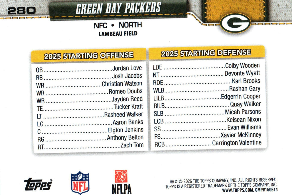 Green Bay Packers "Team Card" 2026 Topps #280