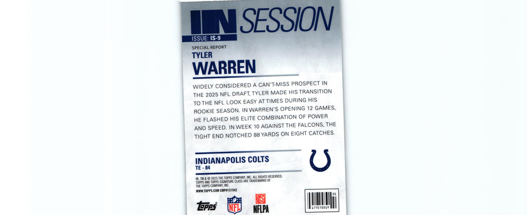 Tyler Warren 2025 Topps IS-9 RC