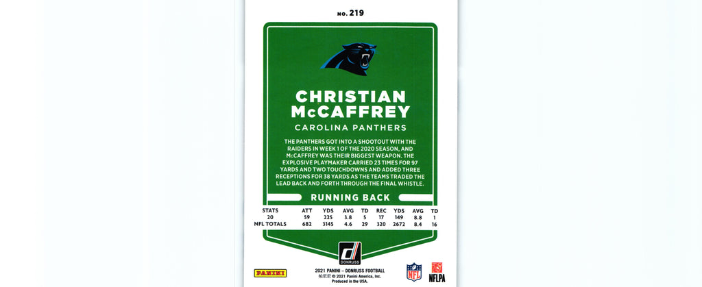 Christian McCaffrey 2021 VARIATION Donruss #219.2