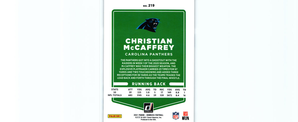 Christian McCaffrey 2021 VARIATION Donruss #219.2