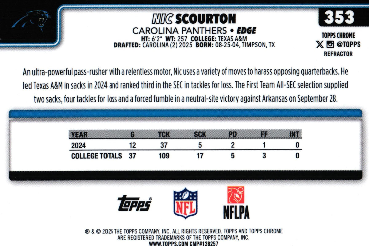 Nic Scourton 2025 REFRACTOR Topps #353 RC