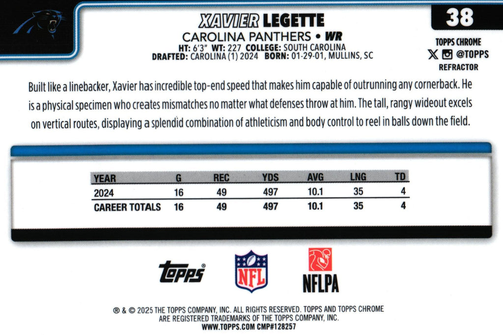 Xavier Legette 2025 REFRACTOR Topps #38