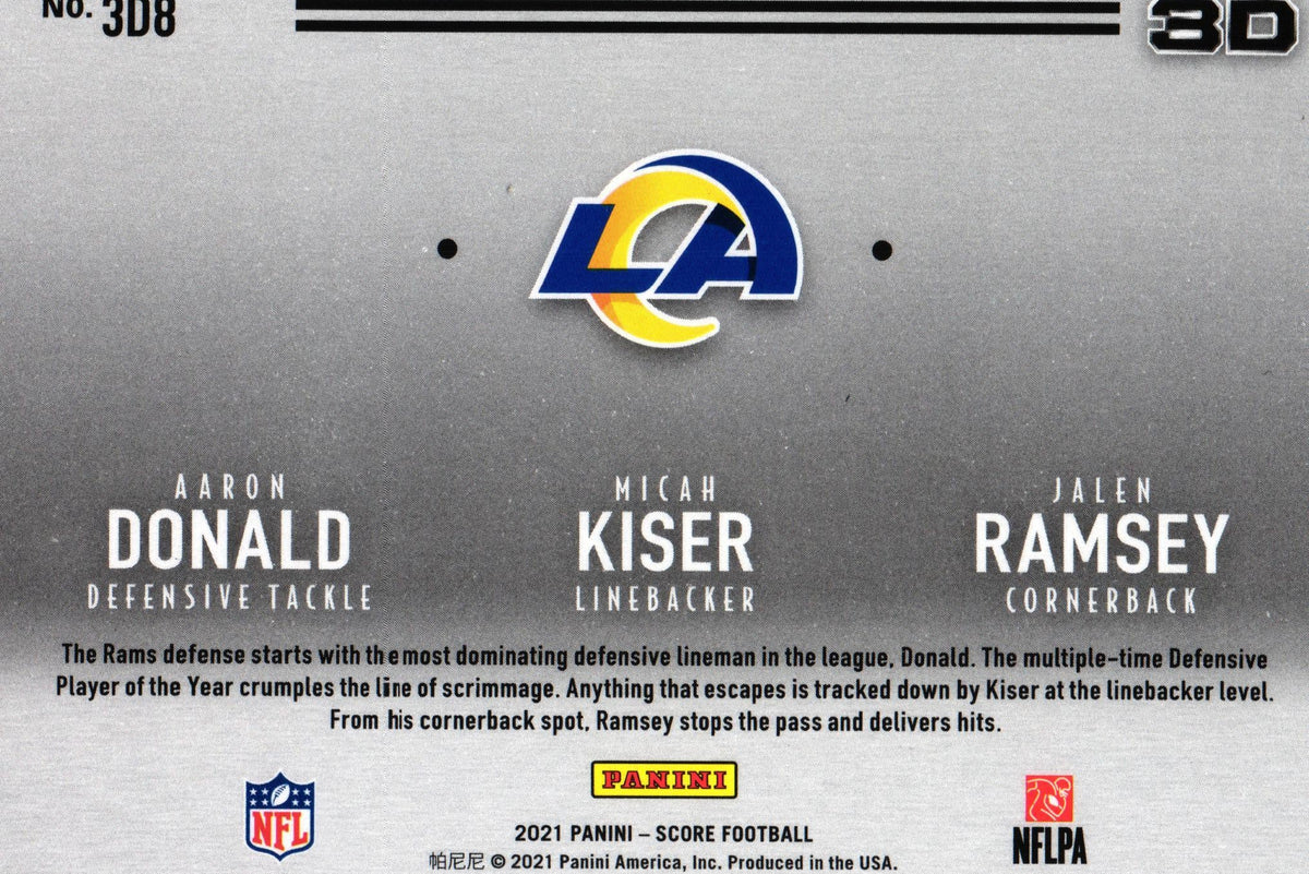 Aaron Cards Donald/Micah Kiser/Jalen Ramsey 2021 Score 3D8, Rams