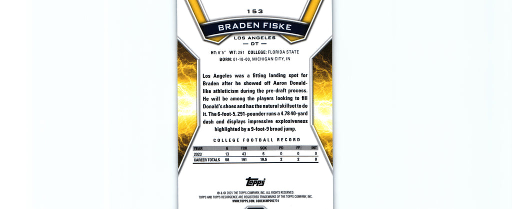 Braden Fiske 2024 BLUE&ORANGE SPARK Topps #153 RC