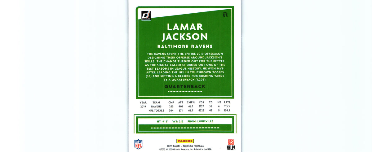 Lamar Jackson 2020 PRESS PROOF BLUE Donruss #33